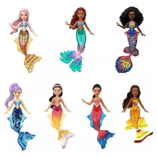 Mattel Disney Princess Toys, The Little Mermaid Ariel & Sisters Small Doll Set, Collection of 7 Mermaid Dolls, Inspired by the Movie