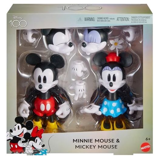 Disney 100 Collectible Action Figures Mickey and Minnie Mouse, Posable Characters, Swappable Head & Hands, Soft Good Elements