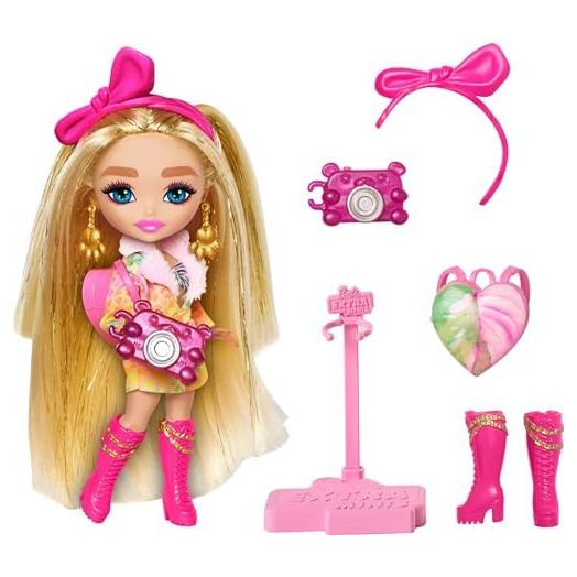 Barbie Extra Fly Minis Travel Doll, Safari Look with Extra Long Brunette Hair in Animal-Print Outfit & Accessories