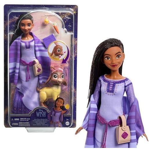 Mattel Disney Wish Asha of Rosas Adventure Pack Doll, Posable Fashion Doll with Removable Fashion, Animal Friends and Accessories, Toys Inspired by The Movie