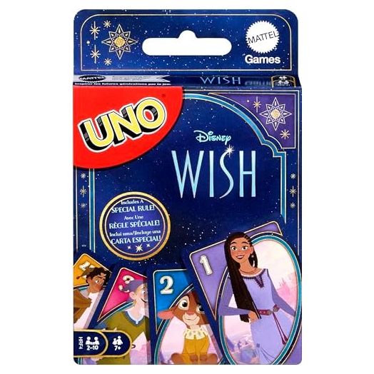 Mattel Games UNO Disney Wish Card Game for Kids, Adults & Game Night with Characters from The Movie & Special Rule, 2 to 10 Players