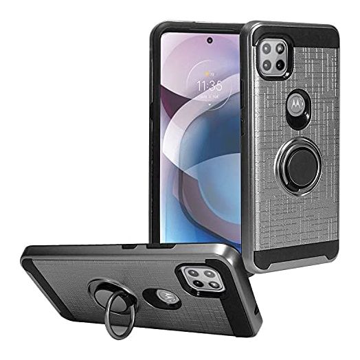 CELZEN - for Motorola One 5G Ace XT2113, Moto One 5G Ace (2021) - Phone Case w/Ring Stand - RS2 Gray