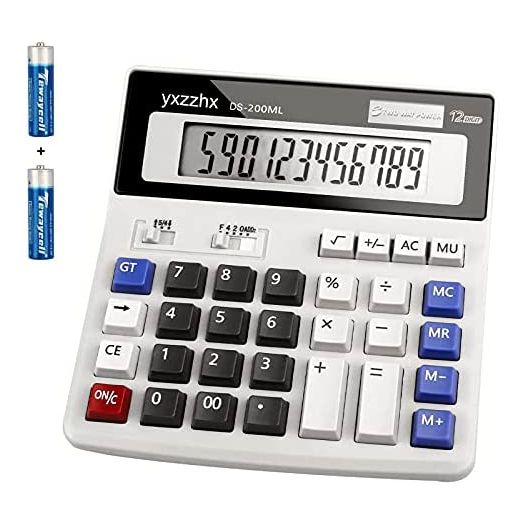 Desk Calculator Large Numbers, Two Way Power Battery and Solar Calculators Desktop, Big Buttons Easy to Press Used as Office Calculators for Desk, 12 Digit Calculators Large Display Clearly