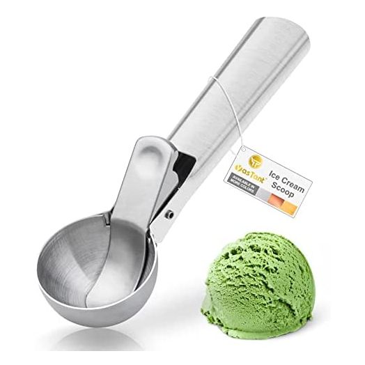 YasTant Premium Ice Cream Scoop with Trigger Ice Cream Scooper Stainless Steel, Heavy Duty Metal Icecream Scoop Spoon Dishwasher Safe, Perfect for Frozen Yogurt, Gelatos, Sundaes, Medium Silver
