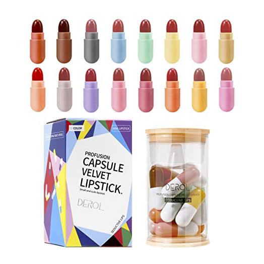 Kusslippe 16 Colors Mini Lipstick Set, Capsule Matte Lipstick, Waterproof Long Lasting Mini Capsules Velvet Lipstick, Pill Shaped Lipstick (16PCS)