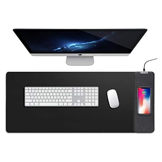 Large Mouse Pad with Wireless Charger for iPhone 13, iPhone 12, iPhone 11, iPhone X and iPhone 8, Extended Mouse Mat, Desk Pad Mat, Desktop Mat (31.49" x 11.81" x 0.47")