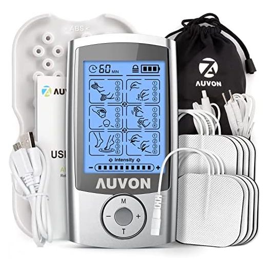 AUVON Rechargeable TENS Unit Muscle Stimulator, 24 Modes 4th Gen TENS Machine with 8pcs 2"x2" Premium Electrode Pads for Pain Relief