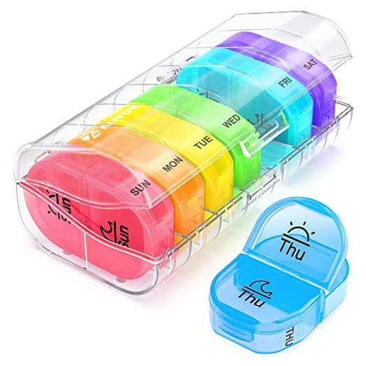 AUVON Pill Box 2 Times a Day, Weekly Pill Organizer AM PM with 7 Daily Pocket Case to Hold Vitamin, Medicine, Medication, and Supplement
