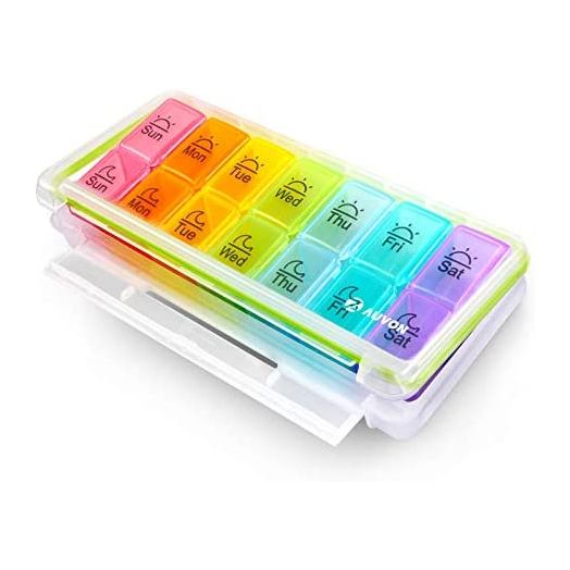 AUVON iMedassist Weekly Pill Organizer (Twice a Day), 7 Day Pill Box Case with Moisture-Proof Design and Removable AM/PM Compartments to Hold Vitamins, Fish Oil, Supplements and Medication