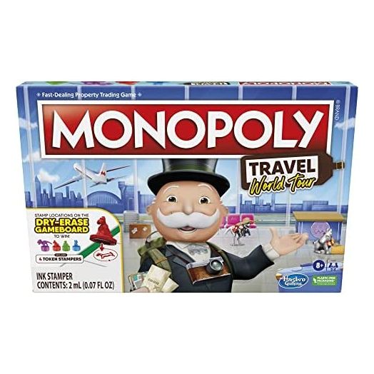 Monopoly World Tour Monopoly Board Game, with Token Stampers and Dry-Erase Gameboard, Board Games for Family Game Night