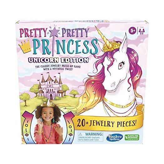 Hasbro Gaming Pretty Pretty Princess Unicorn Edition Board Game, Jewelry Dress-Up Game for Kids Ages 5 and Up, Includes 20 Jewelry Pieces (Amazon Exclusive)