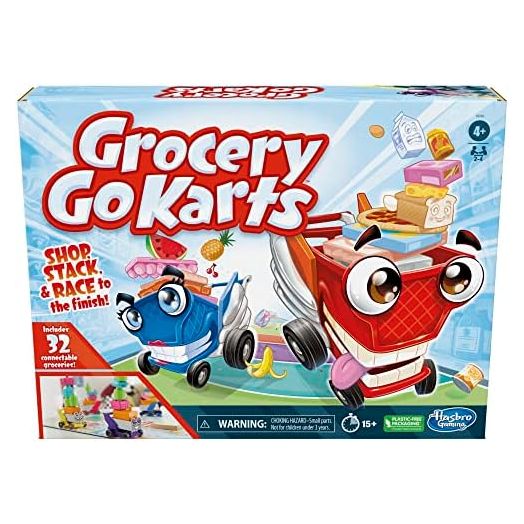 Grocery Go Karts Board Game for Preschoolers and Kids Ages 4 and Up, Building Game with Mini Groceries, Preschool Games for 2-4 Players