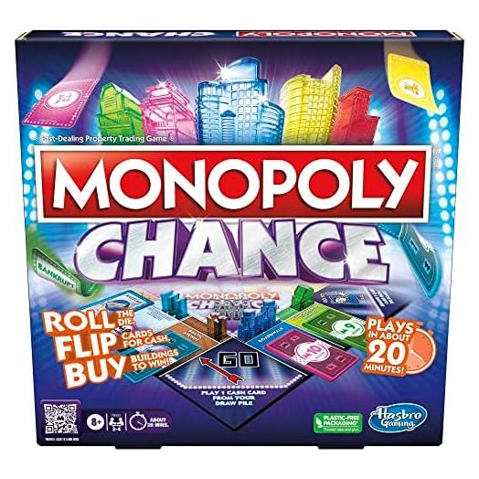 Hasbro Gaming Monopoly Chance Board Game for Adults and Kids | Fast-Paced Family Party Game | Ages 8+ | 2-4 Players | 20 Mins. Average