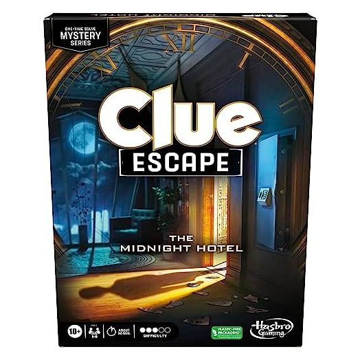 Clue Escape: The Midnight Hotel Board Game, Clue Escape Room Game, 1-Time Solve Mystery Games, Family Games for Ages 10+, 1-6 Players, 90 Mins. Avg.