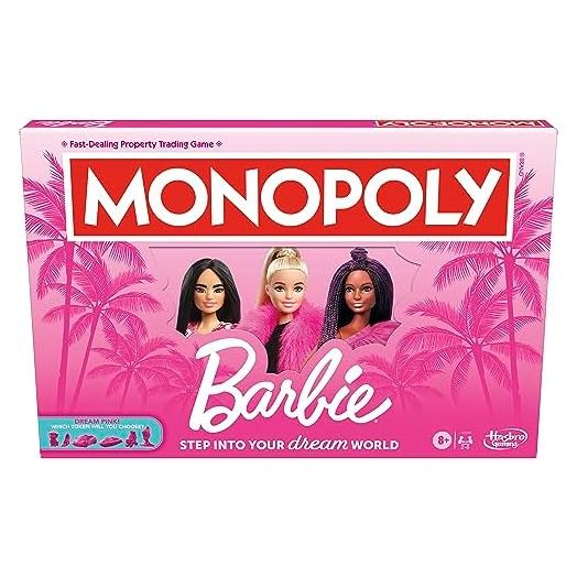 Monopoly: Barbie Edition Board Game, Ages 8+, 2-6 Players, Fun Family Games for Kids and Adults, with 6 Barbie-Themed Pink Zinc Tokens, Kids Gifts