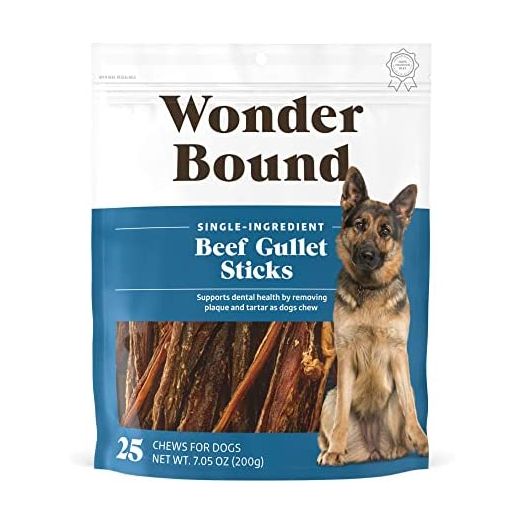 Amazon Brand – Wonder Bound Beef Gullet Sticks Dog Treats, 5-6 Inch, Pack of 25, Highly Digestible, Minimally Processed