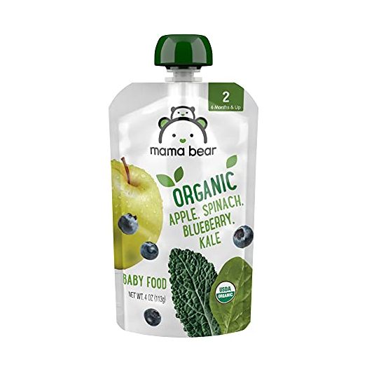 Amazon Brand - Mama Bear Organic Baby Food, Stage 2, Apple Spinach Blueberry Kale, 4 Ounce Pouch (Pack of 12)