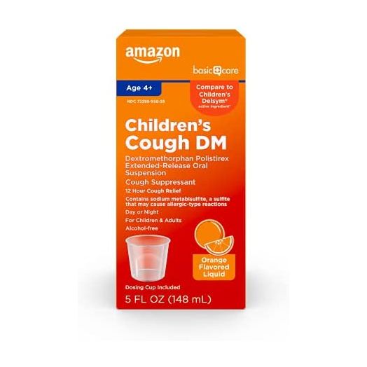 Amazon Basic Care Children's Cough Suppressant DM, Orange Flavor Medicine for Kids, 5 Fl Oz