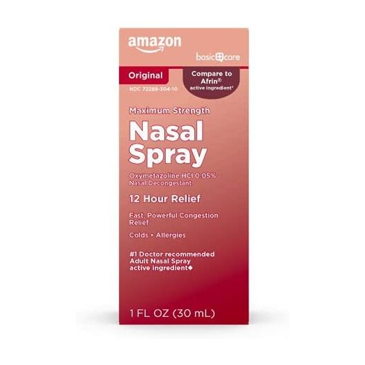 Amazon Basic Care Maximum Strength Nasal Spray, Fast Powerful Congestion Relief for Colds and Allergies, 1 Fluid Ounce