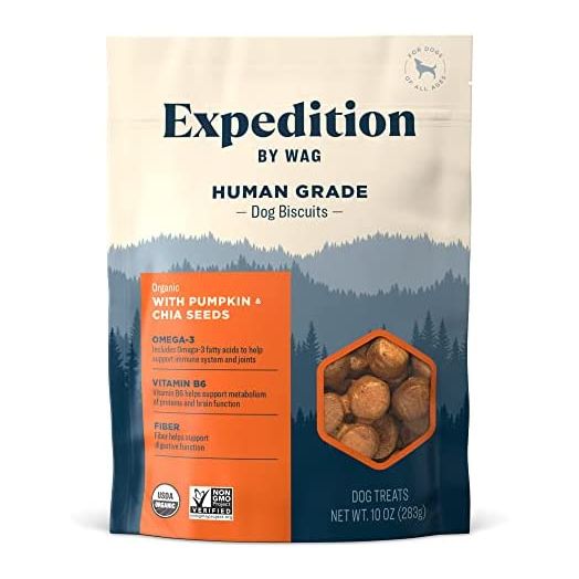 Amazon Brand – Wag Expedition Human Grade Organic Biscuits Dog Treats, Non-GMO, Gluten Free, 10 oz