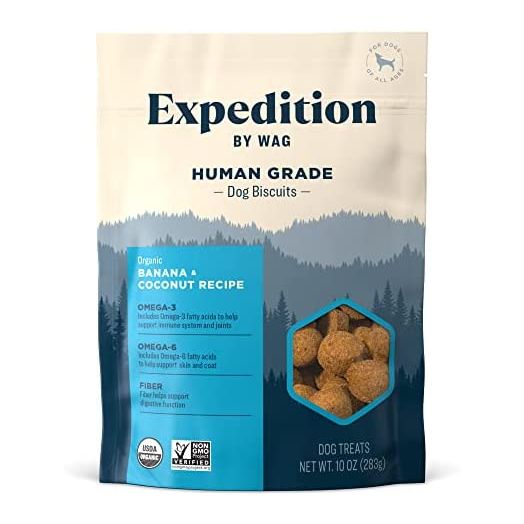 Amazon Brand – Wag Expedition Human Grade Organic Biscuits Dog Treats, Non-GMO, Gluten Free, 10 oz