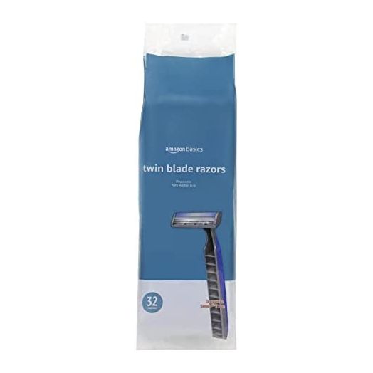 Amazon Basics Twin Blade Pivoting Disposable Razors with Rubber Grip, 32 Count, (Previously Solimo) (1 Pack)