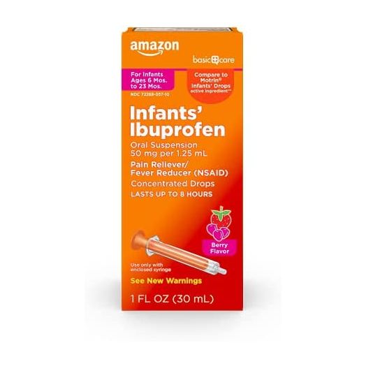 Amazon Basic Care Infants' Ibuprofen Oral Suspension Drops, 50 mg per 1.25 mL, Berry Flavor, 1 Fluid Ounce