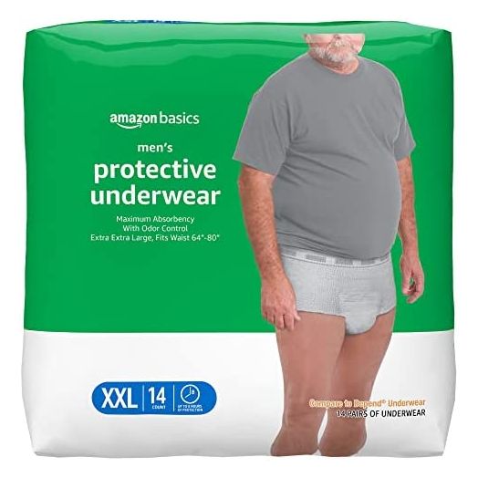 Amazon Basics Incontinence Underwear for Men, Maximum Absorbency, 2X-Large, 14 Count, 1 Pack (Previously Solimo)