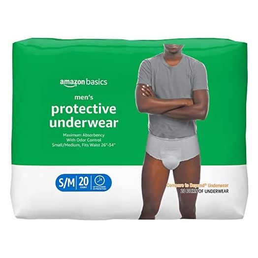 Amazon Basics Incontinence Underwear for Men, Maximum Absorbency, Small/Medium, 20 Count, 1 Pack (Previously Solimo)