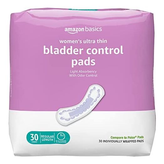 Amazon Basics Ultra Thin Incontinence, Bladder Control & Postpartum Pads for Women, Regular Length, Light Absorbency, 30 count, 1 Pack (Previously Solimo)