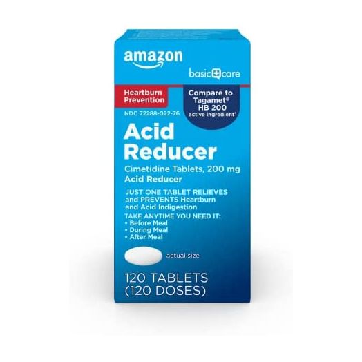 Amazon Basic Care Cimetidine Tablets 200 mg, Acid Reducer for Heartburn Relief, 120 Count