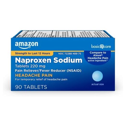 Amazon Basic Care Naproxen Sodium Tablets 220 mg, Headache Pain, 90 Count