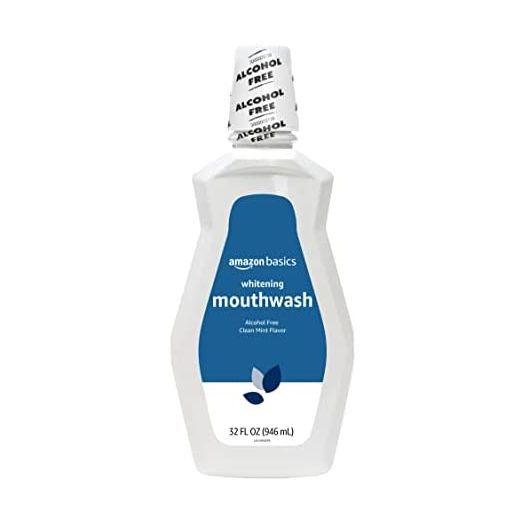 Amazon Basics Whitening Mouthwash, Alcohol Free, Clean Mint, 32 Fluid Ounces, (Previously Solimo) (1 Pack)