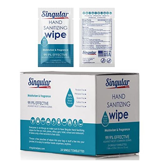 HAND SANITIZING WIPES - Individually Packed Premium Hand Sanitizing Wipes for Travel, Home, Office, School, etc. with Fragrance and Moisturizer - Manufactured in USA (Fresh Citrus 24ct Box)