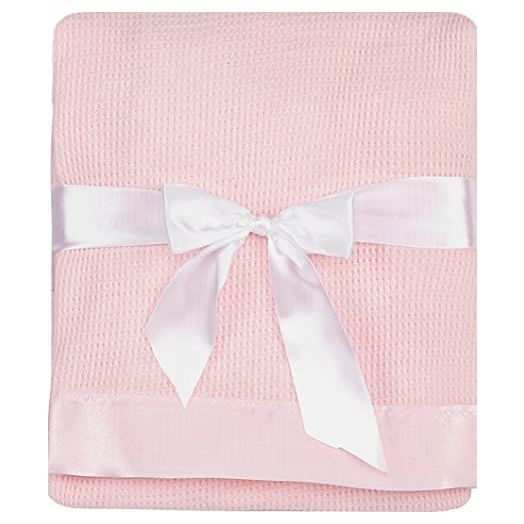 UniBabe Thermal Waffle Weave Baby Blanket with Satin Nylon Trim (Pink), Oversized
