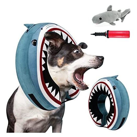 Choola Pet Inflatable Dog Cone Collar for After Surgery Care Bundled with Toy, Pump, and Extra Tube
