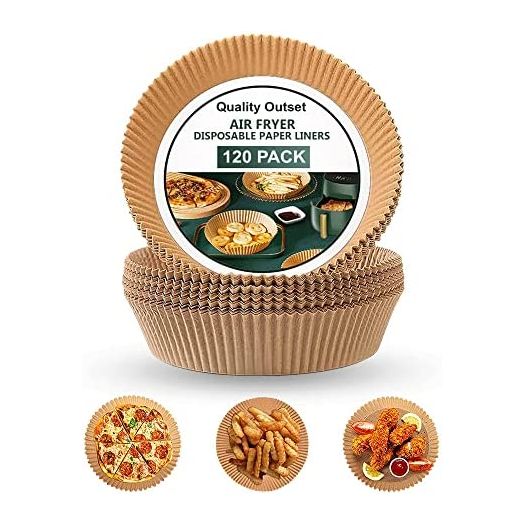 QualityOutset 120pcs Air Fryer Disposable Paper Liner, Non-stick Liners, Food Grade Air Fryer Parchment Paper for Baking, Roasting, Microwave, Oil and Water proof, Oven Accessories(6.3Inch)