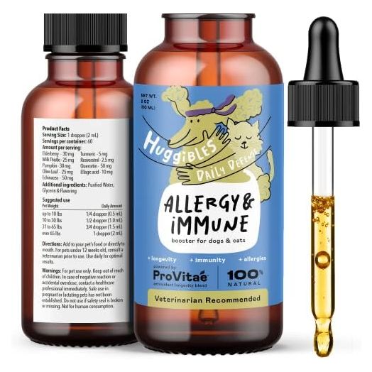 Allergy & Immunity Booster Liquid Concentrate for Dogs & Cats – with Echinacea, Elderberry, Turmeric – Daily Vitamins for Healthy Immune System, Allergy Relief & Antioxidants for Longevity