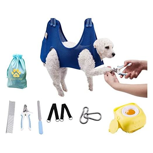 Pawsitivibes Dog Grooming Hammock-Hanging Harness for Small Dog or Cat- Sling Holder Set with Tools for Bathing, Grooming & Trimming Pet Nails at Home- Ear/Eye/Nail Clipping Restraint for Dogs & Cats