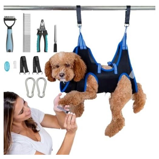 Cat And Dog Grooming Hammock - DIY Dog Grooming Supplies With Dog Sling Pet Grooming Harness, Nail File, Comb, and Dog Nail Trimmers - Bundled Grooming Kit For Small To Large Pets