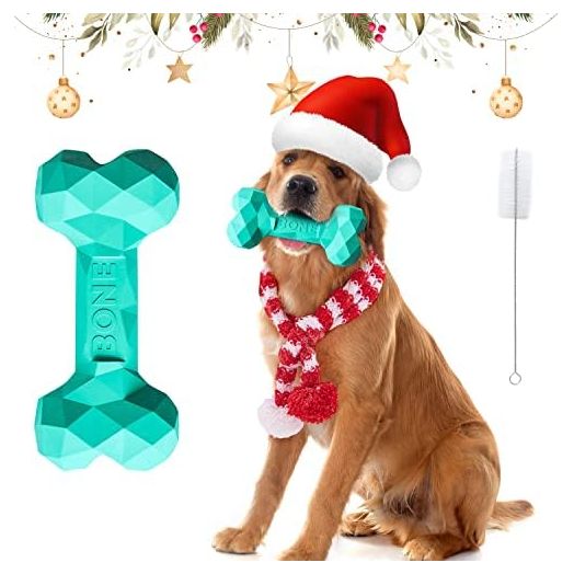 Dog Bone for Moderate Chewers – Strong Tough Durable Natural Rubber Teething Treat Bone Toys Suitable for Small Medium and Large Dogs