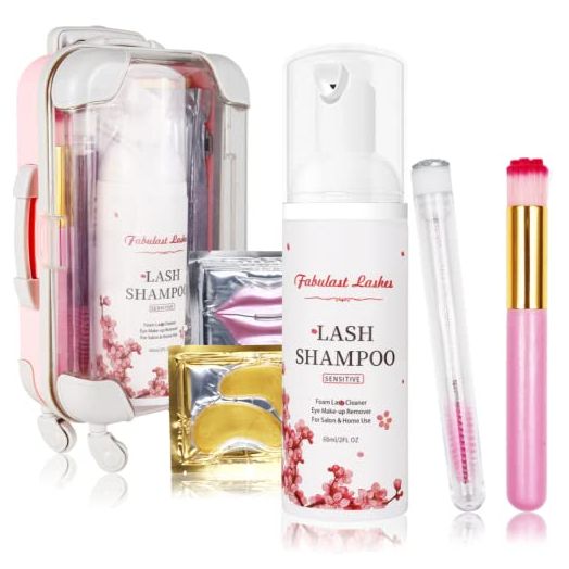 Lash Shampoo for Lash Extensions Kit - Sensitive Eyelash Extension Cleanser - Foaming Lash Bath for Extensions and Natural Lashes - Paraben & Sulfate & Oil Free - Salon and Home Use (60ml 2 Fl Oz )