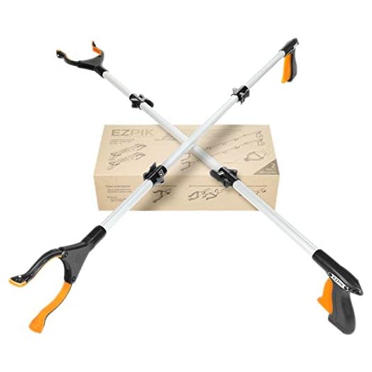 2 x EZPIK® 43" Grabber Tool +Magnets - Extra Long Handled Reacher Grabber Pickup Tool - Heavy Duty Grabber Reacher Tool for Elderly - Trash Picker Grabber Heavy Duty +Rotating Head (2 Pack)