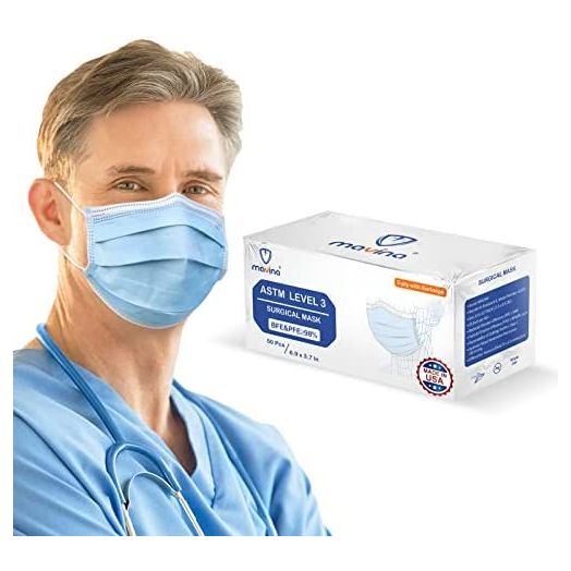 MAVINA Surgical Face Mask 3-ply EcoGuard B with Earloop, ASTM Level 3, Made in USA, Procedure Face Mask for Personal Safety, Medical Quality, BFE&PFE>98%, Pack of 50 (Model No.: ECO01)