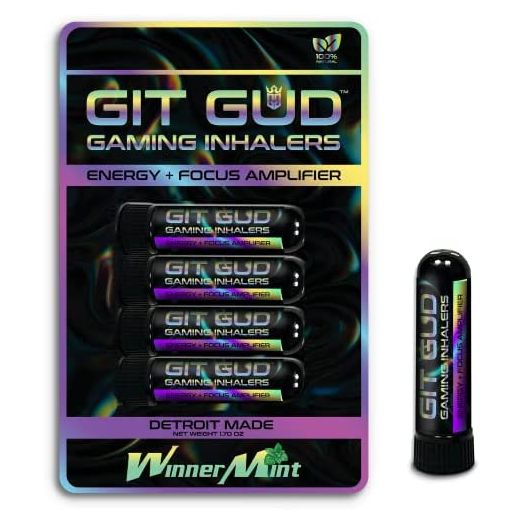 GIT GUD Gaming Vapor Inhaler | Energy + Focus Amplifier for Esports Athlete Gamer | Stimulating Aromatherapy Scent | Portable Pre Workout Performance Disposable | WinnerMint (4 Pack)