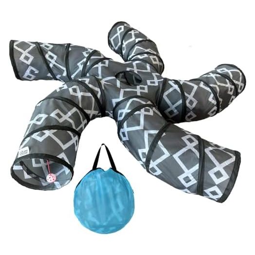 Katdad 5-Way Cat Tunnel with Bag - Fun Cat Toys - Dog Tunnel, Rabbit Tunnel or Ferret Tunnel - Mid-Century Design