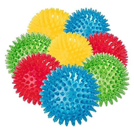 3.5” Spikey Dog Balls (8 Pack) Squeaky Dog Toys | Cleans Teeth for Healthier Gums | Non-Toxic BPA-Free Dog Toys for Aggressive Chewers | Spikey Balls in Red, Blue, Yellow, and Green