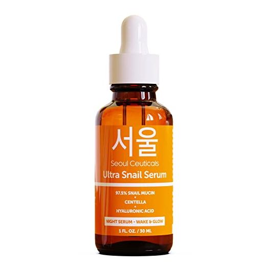 SeoulCeuticals Korean Skin Care Snail Mucin Serum – Korean Beauty Skincare Night Serum Hyaluronic Acid for Face – Contains Potent 97.5% K Beauty Snail + Centella Asiatica Extremely Effective Anti Wrinkle Serum 1oz