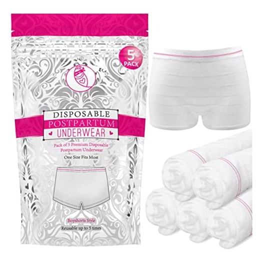 Ninja Mama Disposable Postpartum Underwear (Without Pad) With Storage Pouch. Washable Mesh Panties for Women (5 Count). Labour and Delivery Maternity Surgical and C Section Hospital Bag - One Size