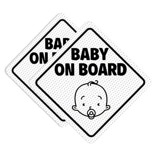 BabyPop! 2 Pack White Baby On Board Sticker Sign for Cars, No Residue and See Through Safety Cute Design 2 Pack